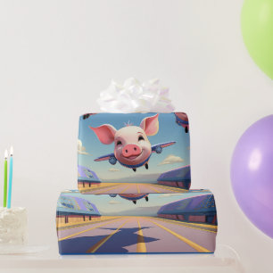 When Pigs Fly Funny Winged Pigs Aeroplanes Wrapping Paper