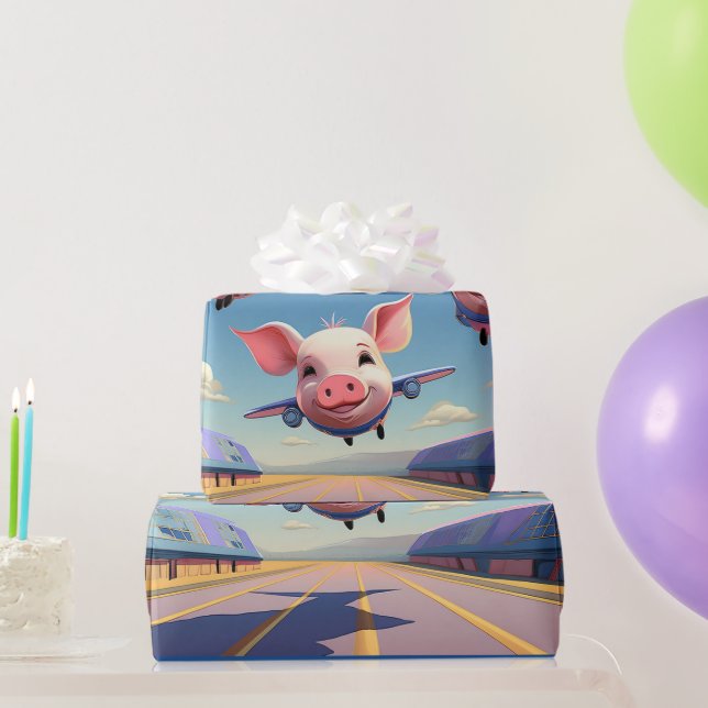 When Pigs Fly Funny Winged Pigs Aeroplanes Wrapping Paper (Party Gifts)