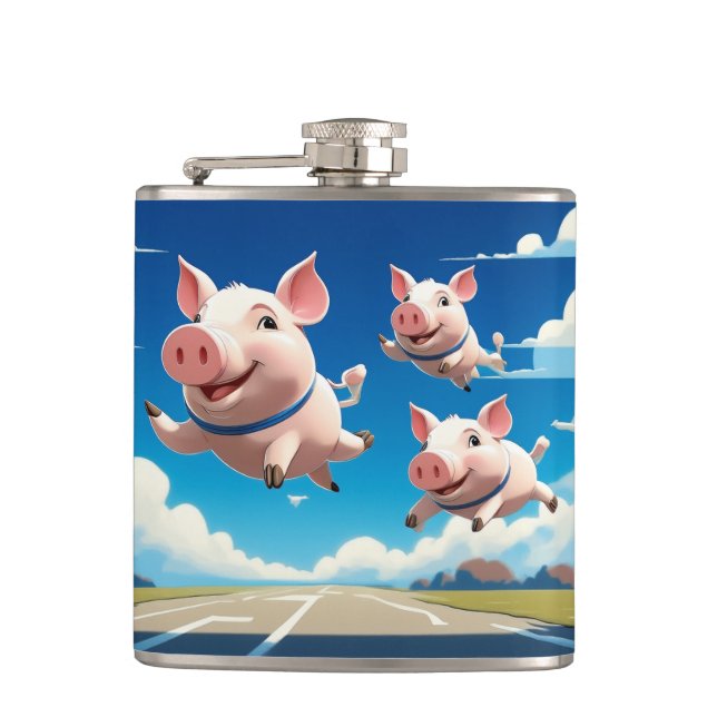 When Pigs Fly Funny Winged Pigs Hip Flask (Front)