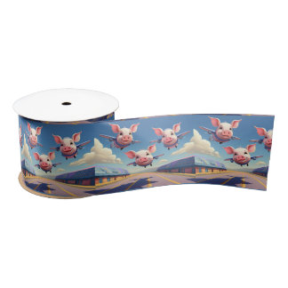 When Pigs Fly Funny Winged Pigs Satin Ribbon