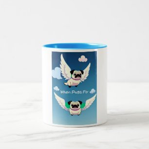 When Pugs Fly Adorable Pug Puppy Dog Fun Sky Scape Two-Tone Coffee Mug