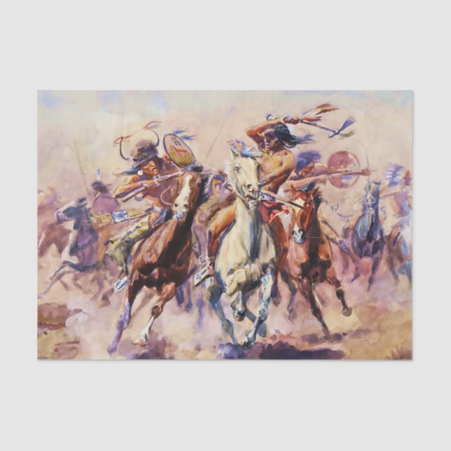 “When Sioux and Blackfeet Meet” by Charles M Russe Tissue Paper (Front)