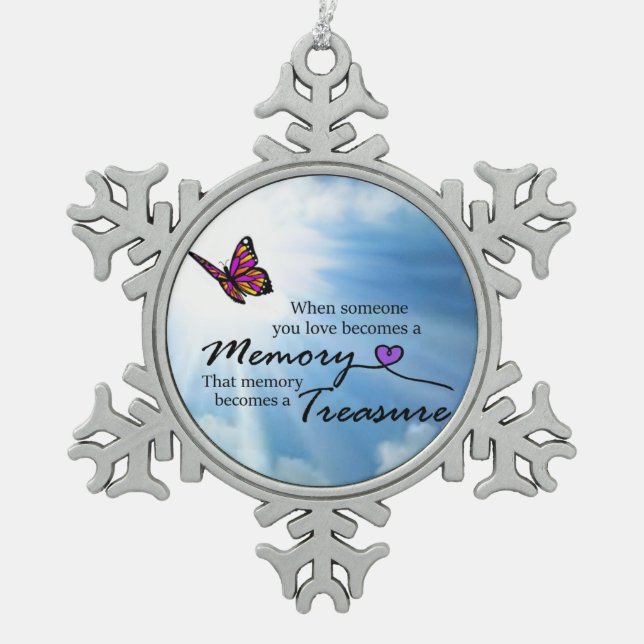 When someone you love, butterfly snowflake pewter christmas ornament (Front)