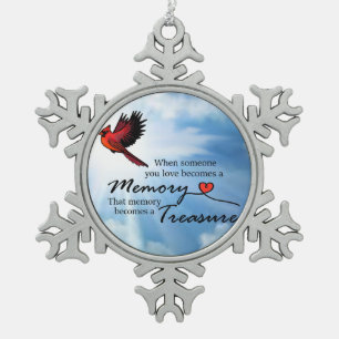 When someone you love, Cardinal Snowflake Pewter Christmas Ornament