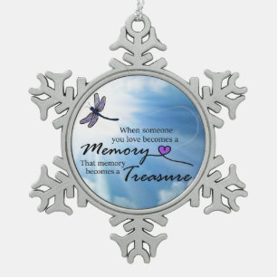 When someone you love, dragonfly snowflake pewter christmas ornament