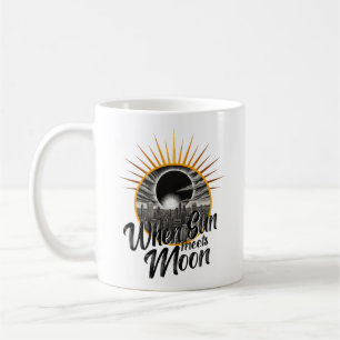 When Sun Meets Moon, Black White Skyline Eclipse Coffee Mug