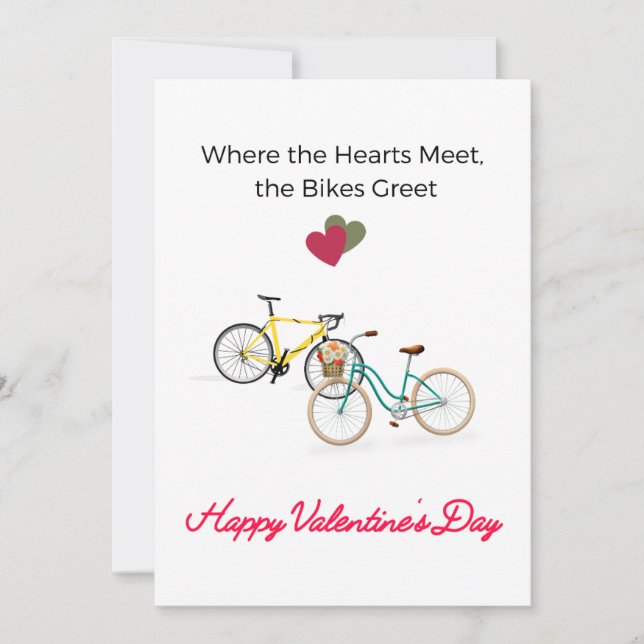 When the hearts meet, the bikes greet valentine  h holiday card (Front)