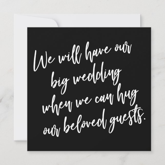 When We Can Hug Black Postponed Wedding Card (Front)