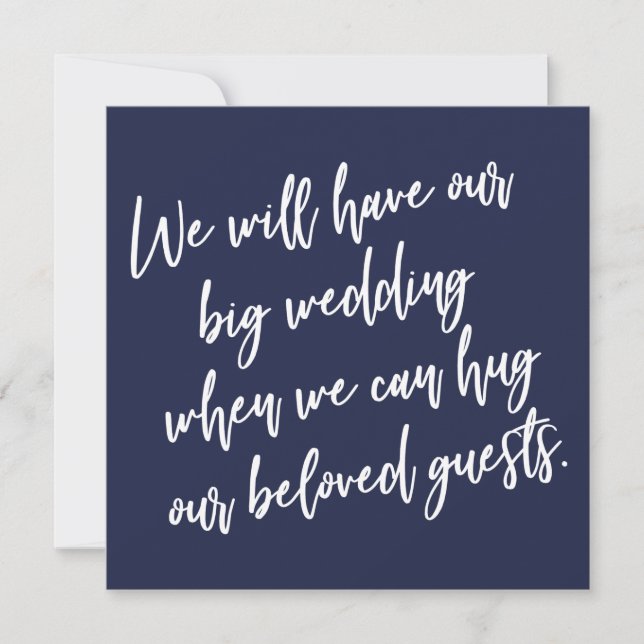 When We Can Hug Navy Blue Postponed Wedding Card (Front)