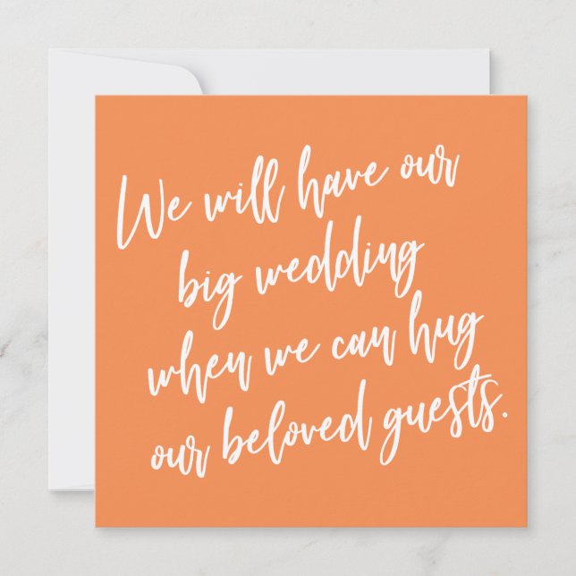 When We Can Hug Orange Postponed Wedding Card (Front)