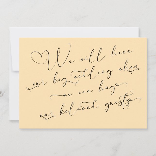 When We Can Hug Postponed Wedding Peach Card (Front)