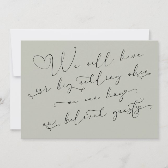 When We Can Hug Postponed Wedding Sage Green Card (Front)