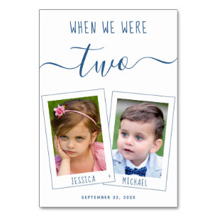 When We Were Age Kids Photos & Names Blue Wedding Table Number
