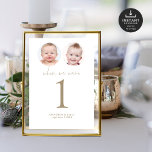 When We Were Age Photos Wedding Table Number Gold<br><div class="desc">When We Were Age Photos Wedding Gold Script Table Number Card. Available digitally and printed. A minimalist design with "When we were" in a set handwriting style script and your table number beneath. Easily personalise the number, replace the sample images with your own for that age which are in a...</div>