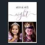 When We Were Eight Script Childhood Photos Wedding Table Number<br><div class="desc">A modern, more original way to personalise your table numbers with childhood photos of bride and groom at that number age (the default is eight). The placeholder photos of a little girl (the bride) and a little boy (the groom) are in black frames, in the lower half. In the upper...</div>