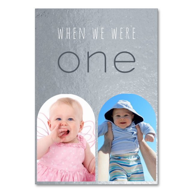 When We Were One Faux Silver Arch Childhood Photos Table Number (Back)