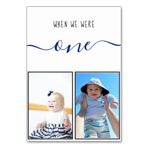 When We Were One Modern Blue Handwriting Wedding Table Number