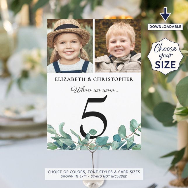 When We Were Photo Eucalyptus Wedding Table # Sign Invitation (Creator Uploaded)