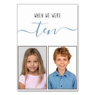When We Were Ten Kids Photos Blue Script Wedding  Table Number