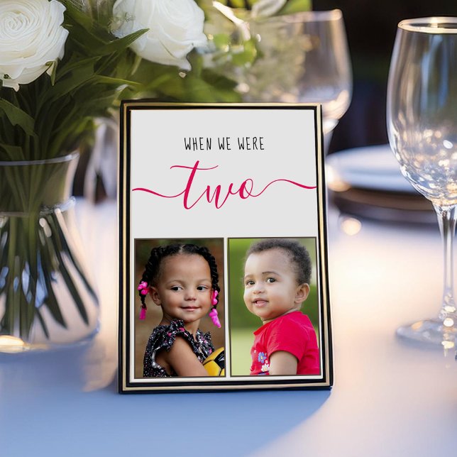 When We Were Two Children Photo Red Script Wedding Table Number (Creator Uploaded)