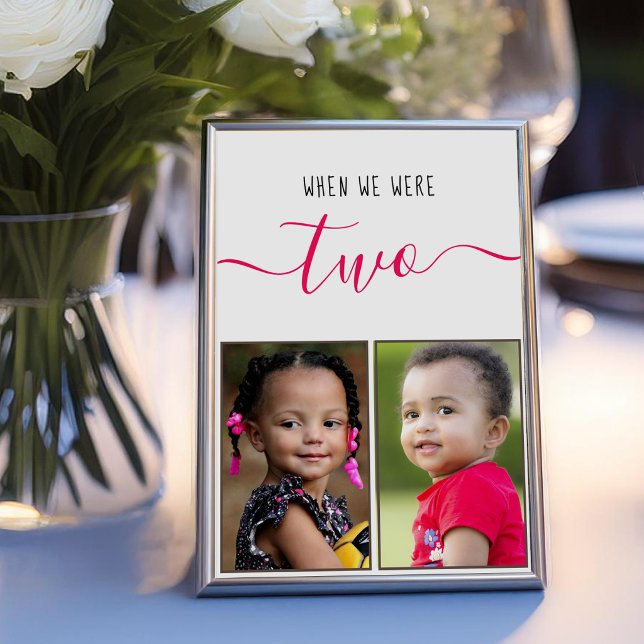 When We Were Two Children Photo Red Script Wedding Table Number (Creator Uploaded)