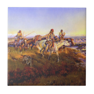 “When White Men Turn Red” by Charles M Russell Tile