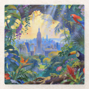 When Wildlife Watches Manhattan – A Cityscape Glass Coaster