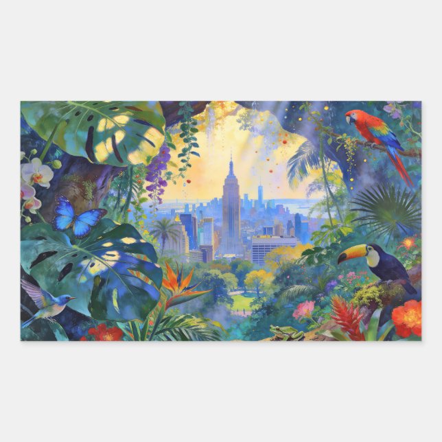 When Wildlife Watches Manhattan – A Cityscape  Rectangular Sticker (Front)