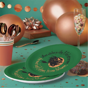 When Witches Go Riding Tis Near Halloween Green Paper Plate