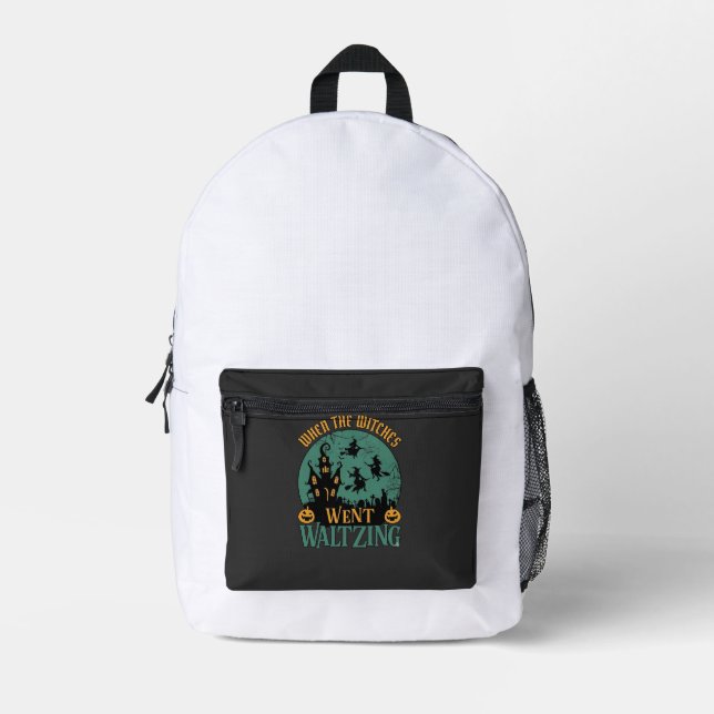 When Witches Went Waltzing Halloween Haunted House Printed Backpack (Front)