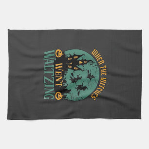 When Witches Went Waltzing Halloween Haunted House Tea Towel