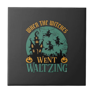 When Witches Went Waltzing Halloween Haunted House Tile
