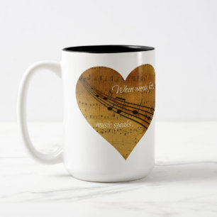When Words Fail, Music Speaks Sheet Music Heart Two-Tone Coffee Mug