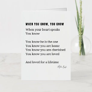When you know, your heart speaks love poem foil greeting card