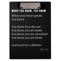 When you know, your heart speaks love poem poster