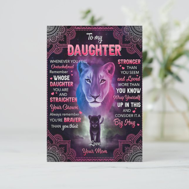 Whenever U Feel Overwhelmed Lion Mum To Daughter  Thank You Card (Standing Front)