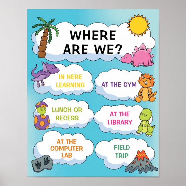 Where Are We Classroom Sign in Dinosaurs Theme (Front)