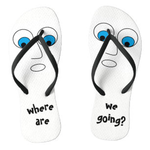 Where are we going Curious Cartoon Face Funny Flip Flops