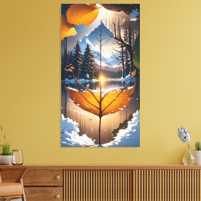 Where Autumn Meets Winter: A Leaf’s Last Glow Canvas Print (Insitu(LivingRoom))