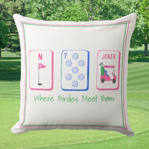 Where Birdies Meet Bams / Golf Mahjong Party Cushion