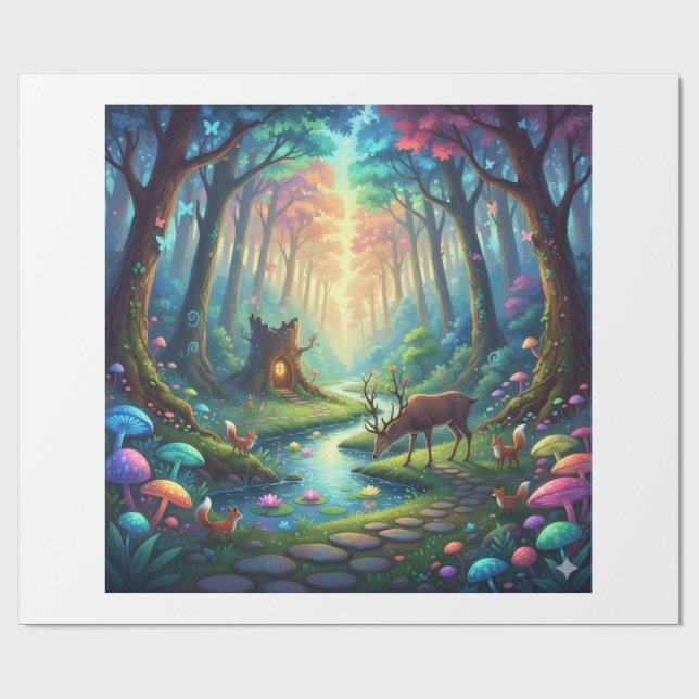 Where Deer Dream and Mushrooms Glows Wrapping Paper (Flat)