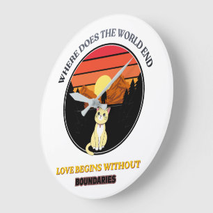 Where Does The World End Cute Cat Retro Sunset T Large Clock