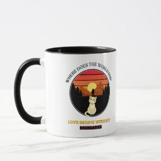 Where Does The World End | Cute Cat Retro Sunset T Mug