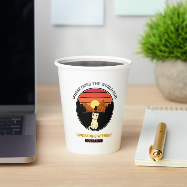 Where Does The World End | Cute Cat Retro Sunset T Paper Cups (Insitu)