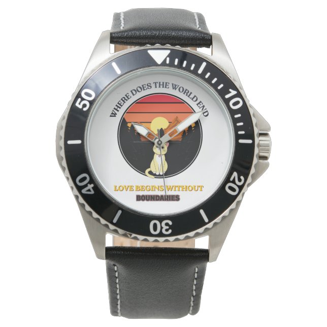 Where Does The World End | Cute Cat Retro Sunset T Watch (Front)