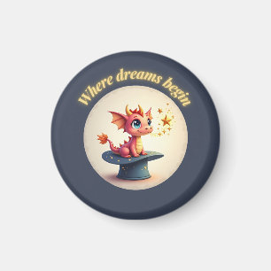Where Dreams Begin - Cute Dragon Magnet