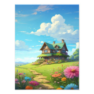 Where Dreams Blossom: A Storybook Cottage Blooms Photo Print