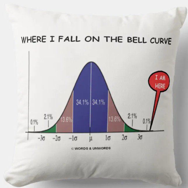 Where I Fall On The Bell Curve I Am Here Cushion (Throw pillow for anyone who falls way beyond 3 standard deviations from the mean!)