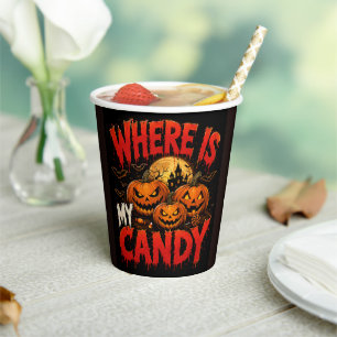 Where Is My Candy Halloween Pumpkin T-Shirt Spoo Paper Cups