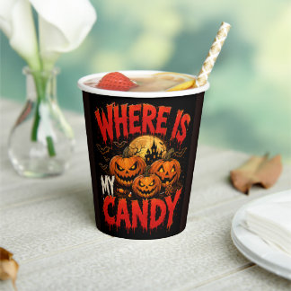Where Is My Candy Halloween Pumpkin T-Shirt | Spoo Paper Cups
